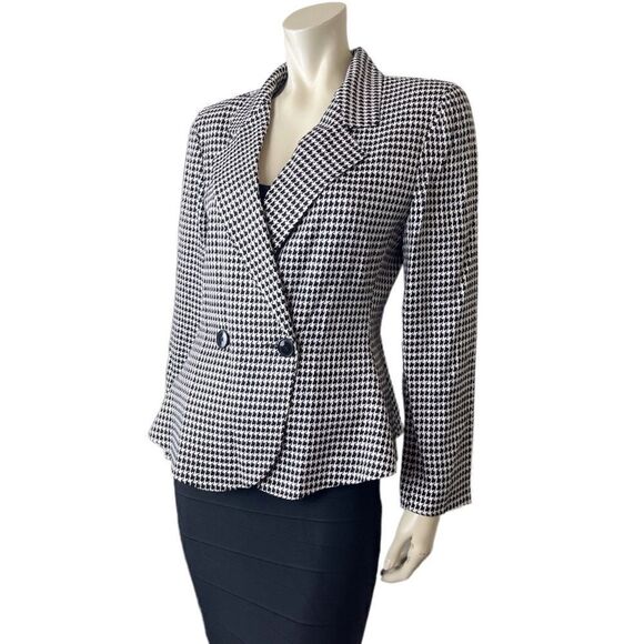LIKE NEW Vintage Christian Dior Black/Cream Houndstooth Double-Breasted Jacket - Picture 3 of 11
